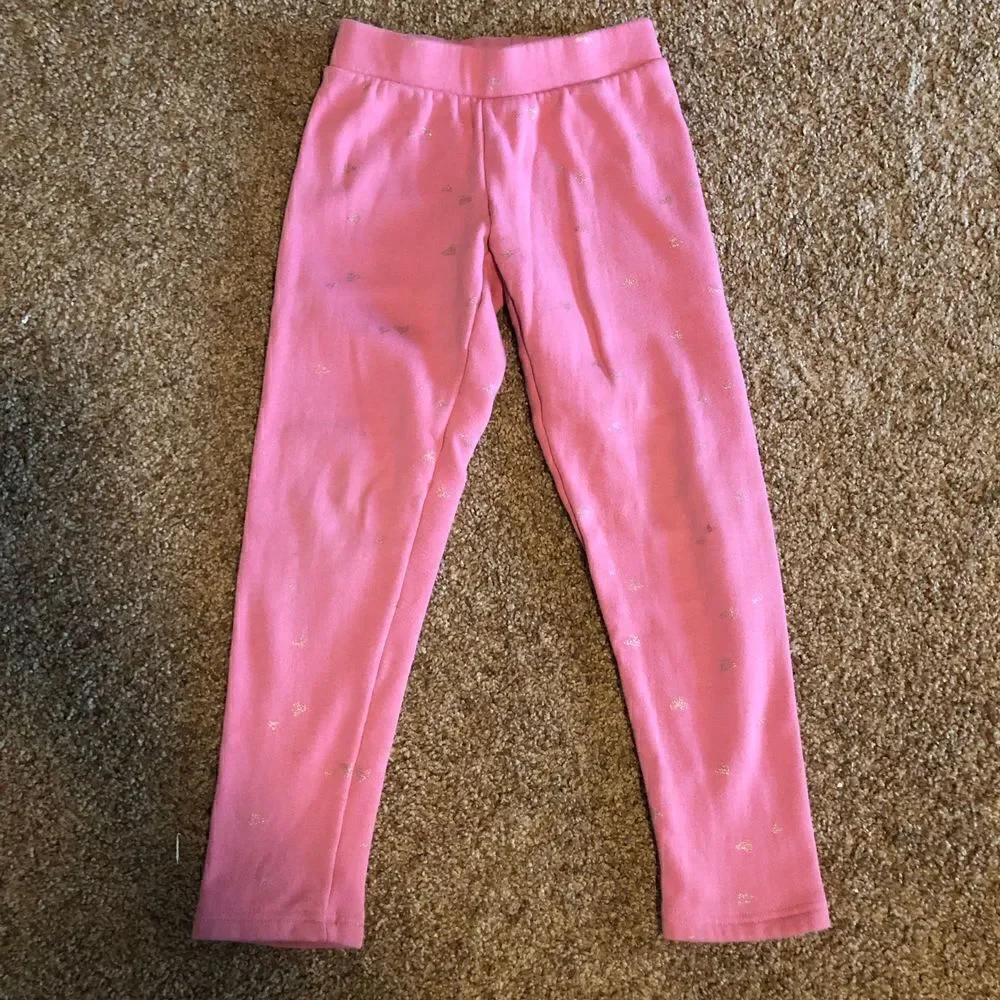 Old Navy Fleece Leggings Pink/Silver Hearts, Size M